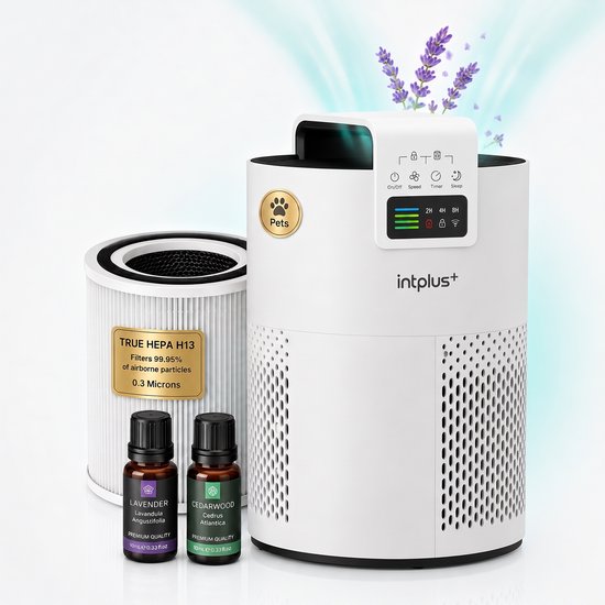 Airflow XL Luchtreiniger / Air Purifier voor Huisdieren Allergie - 350 m³/h – HEPA Filter H13 – App bediening Luchtkwaliteitsensor - intplus+