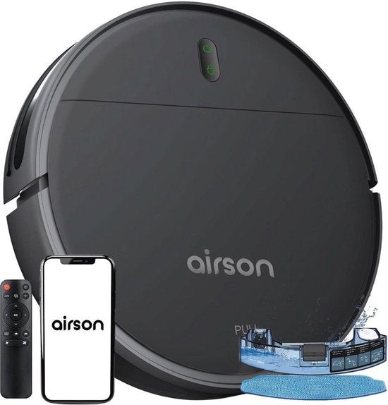 Robotstofzuiger met Dweilfunctie en Laadstation - Airson Pro Clean - Dweilrobot met App Afstandsbediening - Geschikt voor Huisdieren en Tapijt(zwart)