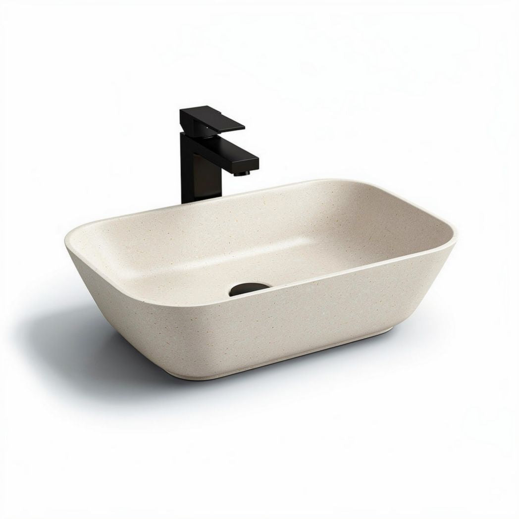Wastafel in neutrale kleur van keramiek 60 x 40 x 15cm met zwarte kraan