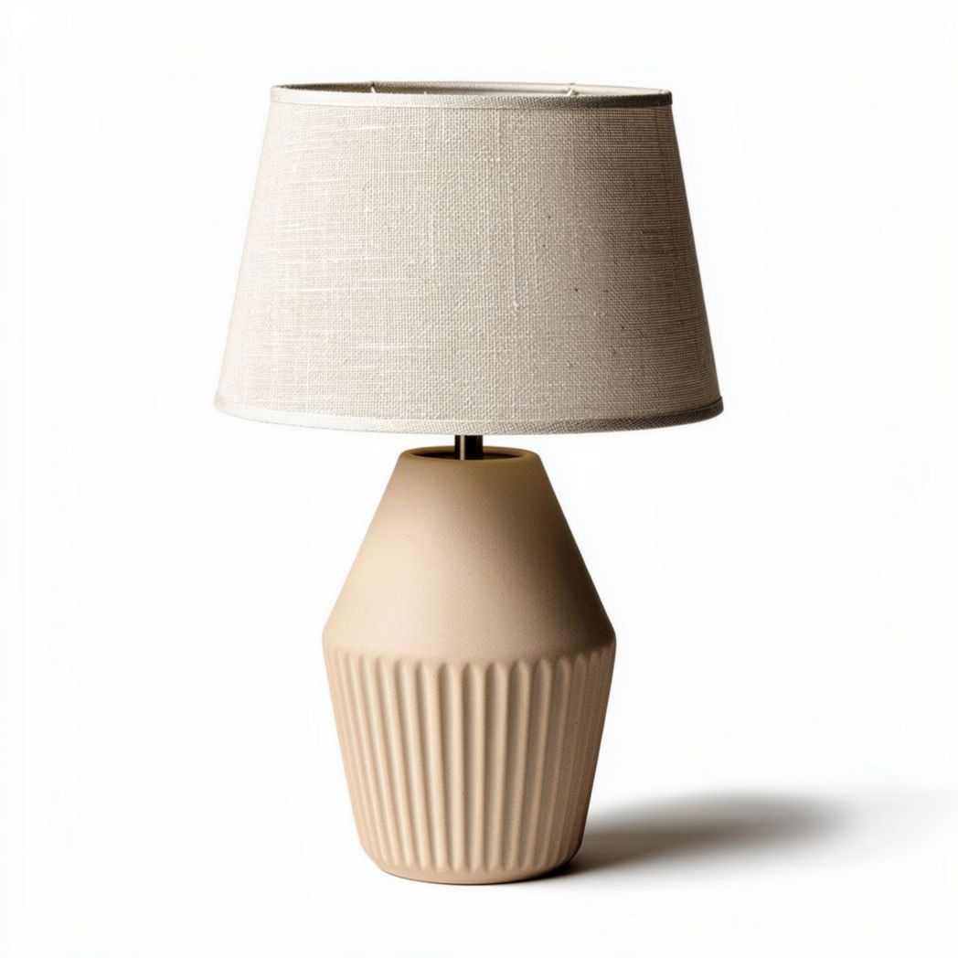Tafellamp van keramiek met linnen kap beige 30 x 30 x 50cm