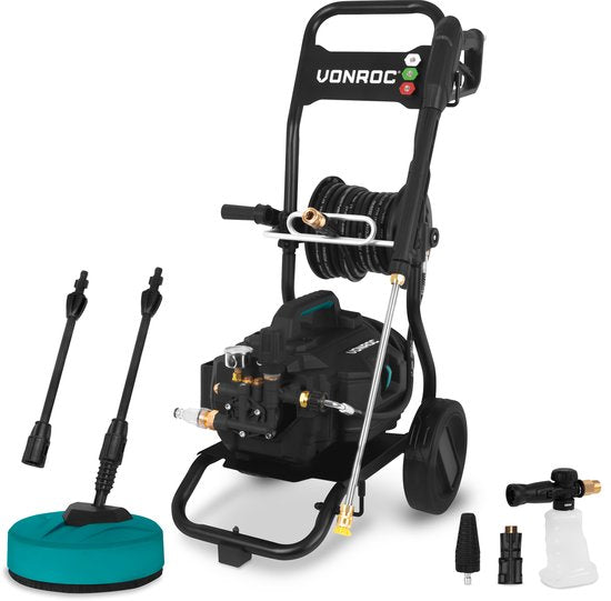 VONROC PRO Hogedrukreiniger V25-3 - 2500W – 180 bar - 468 l/h – inductiemotor – 15m premium slang - Incl. terrasreiniger, schuimsproeier en 5 nozzles(V25-3)