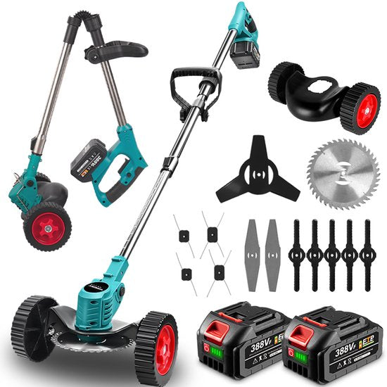 Yofidra Accu Bosmaaier - 4-in-1 Kantenmaaier - 150 mm Grastrimmer - Opvouwbaar - Draadloos Elektrisch Grasmaaier - Incl. 2 Accu ‘s - voor gazon, struiken en onkruid.