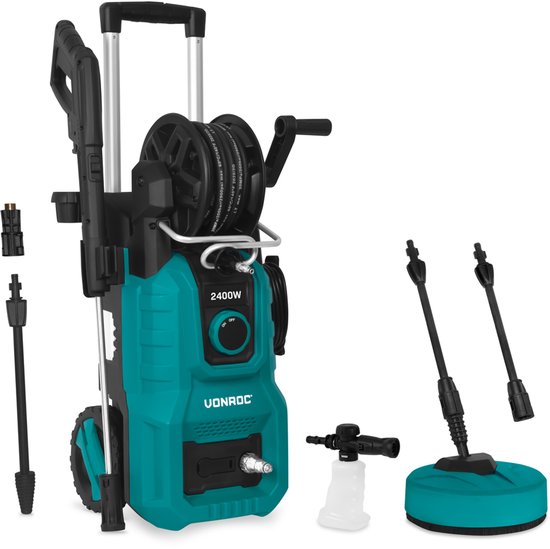 VONROC Hogedrukreiniger V24-2 - 2400W – 180 bar - Incl. 10m premium slang, terrasreiniger, schuimsproeier en accessoires(V24-2 - Compleet)