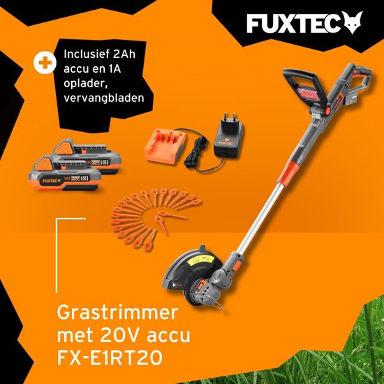 FUXTEC grastrimmer met accu 20V FX-E1RT20 Elektrische bosmaaier incl. 2Ah Li-Ion accu lader - maaibreedte 25 cm