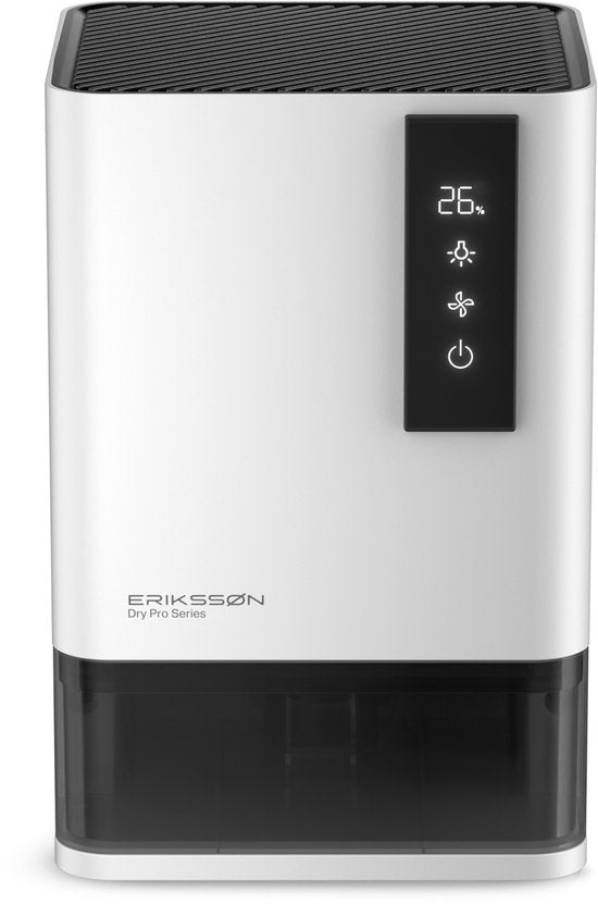 Erikssøn Luchtontvochtiger Pro Series - Ontvochtigt Tot 1.2 Liter Per Dag - Geschikt Voor Huis, Slaapkamer En Badkamer En Woonkamer En Kelder - Dehumidifier - vochtvreters voor in huis - Wit(Wit)