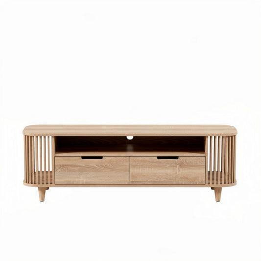 Houten tv-meubel met open vakken en laden in naturel afwerking 120 x 40 x 45cm