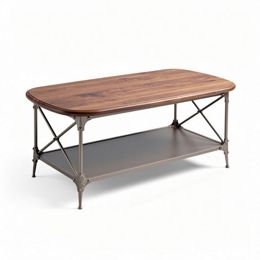 Houten salontafel met metalen onderstel en plank 120 x 60 x 45cm