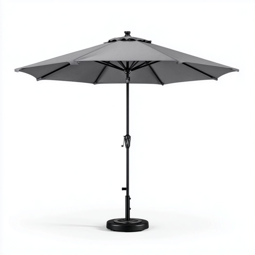 Zwart parasol met stevige aluminium voet en maat 200 x 200 x 250cm