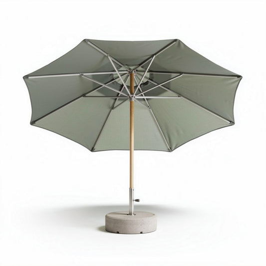 Parasols met betonnen voet en houten stok in groen 200 x 200 x 250cm
