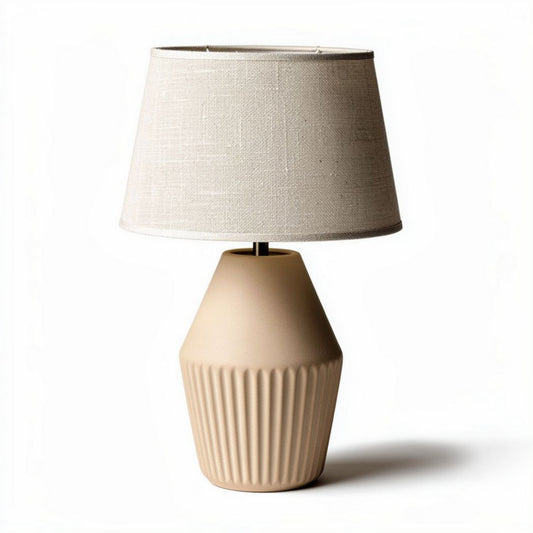 Tafellamp van keramiek met linnen kap beige 30 x 30 x 50cm