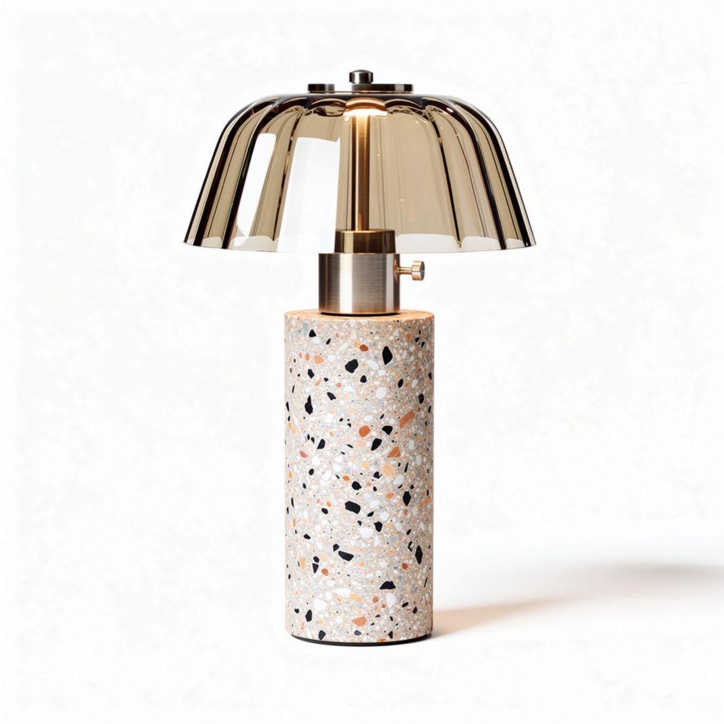 Terrazzo tafellamp met metalen kap 25 x 25 x 40cm voor binnengebruik