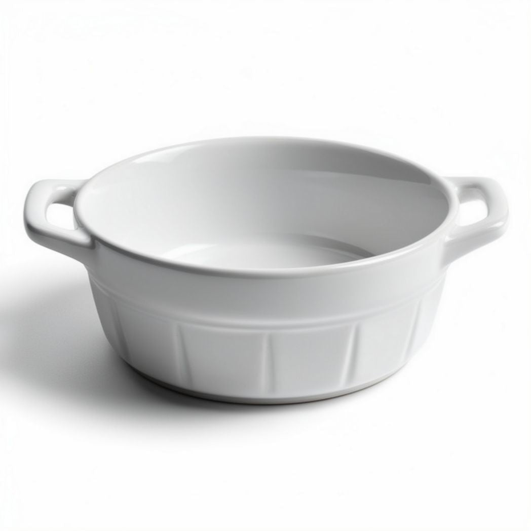 Witte porseleinen ovenschaal met handvatten diameter 25 cm en hoogte 7 cm