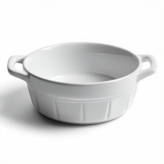 Witte porseleinen ovenschaal met handvatten diameter 25 cm en hoogte 7 cm