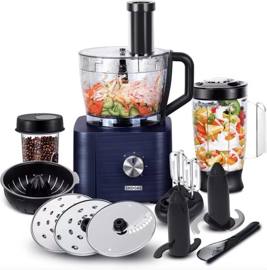 Merkloos / Sans marque Keukenmachine - Alles in 1 keukenmachine - Multifunctionele keukenmachine - Vleesmolen - Garde - Kneder - Shredder - Sinaasappelpers - Hakselaar - Blender - 1100W - Donkergrijs