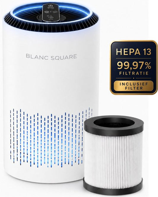 BLANC SQUARE Luchtreiniger Air Purifier PRO - Met vervangbaar HEPA 13 + Koolstof filter - CADR 170m³/h 30m² - Filtert Fijnstof, Hooikoorts, Pollen en Huisstofmijtallergenen - Clean Air Stille Slaapstand(170)
