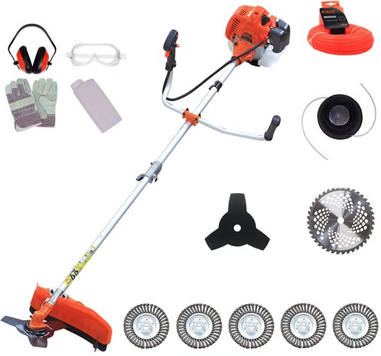 Kibani Kantenmaaier 4-in-1 – Bosmaaier Benzine - 52 cc / 1.9 pk 2-takt Motor – Incl. 5 Onkruidborstels, Maaidraad, Zaagblad 40-tands en Veiligheidsset