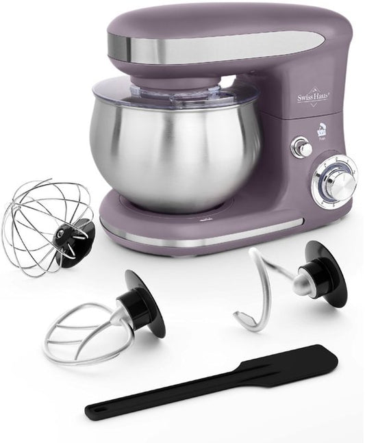 Swiss Haus® KM1805 Keukenmachine - 1300W Keukenrobot – 5L RVS Mengkom – Keukenmixer met 6 Snelheden + Pulse – met Deeghaak  Garde – Paars(Paars)