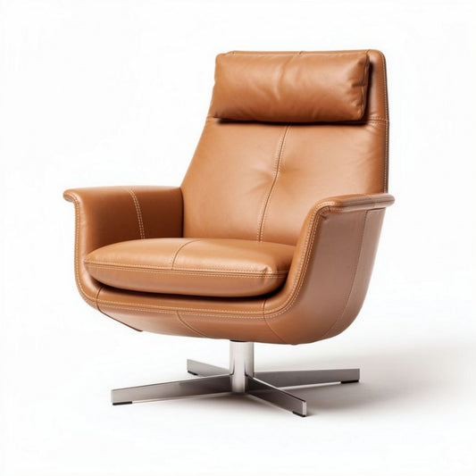 Leren fauteuil met een draaibare voet en verstelbare hoofdsteun 85 x 80 x 100cm