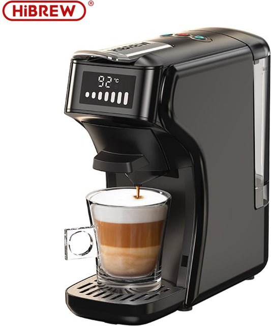 HiBrew HiBREW H1B - 6 in 1 - Koffiemachine - Koffiezetapparaat - Multifunctioneel voor warm en koud - Kapsulekoffiezetapparaat - Voor Nespresso, Dolce Gusto, ESE  gemalen koffie - Zwart(zwart)