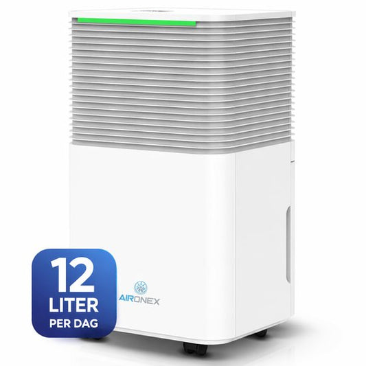 Aironex Luchtontvochtiger - 12 liter per dag - Wasdroogfunctie - Stil Energiezuinig - Voorkomt Schimmel - Ontvochtiger voor slaapkamer, badkamer, zolder  kelder - Slimme Dehumidifier(12 l/Wit)