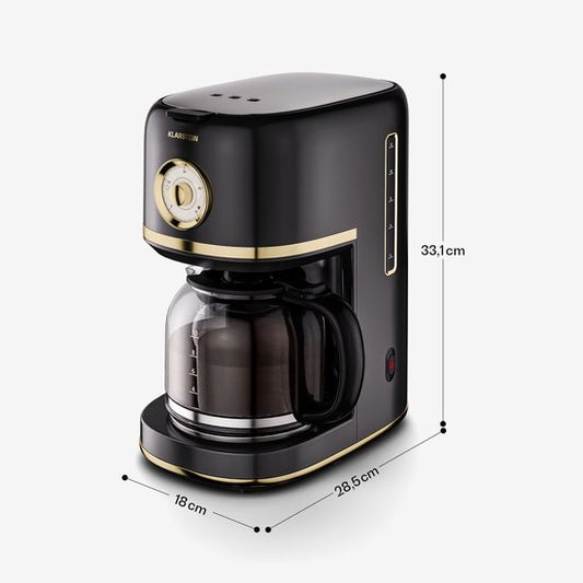 Klarstein Koffiemachine Victoria Filterkoffiemachine – met retro-design, 1,5 L voor tot 12 kopjes, warmhoudfunctie, anti-druppelsysteem, automatische uitschakeling - Coffee Machine - Koffieautomaat - Espressomachine(Zwart)