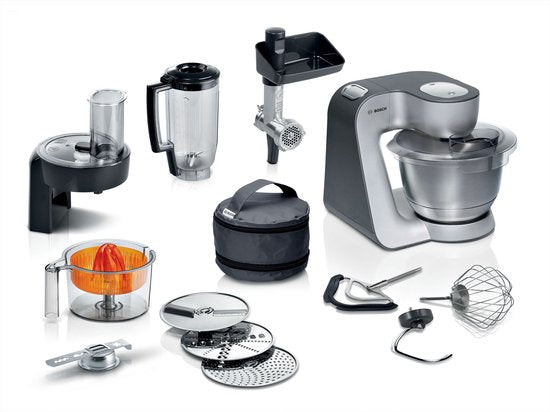 Bosch MUM5 - MUM5935B - Keukenmachine - 1000W - Keukenrobot - Keukenmixer - Mixer met Mengkom - 3,9L - Donker zilver(Opbergbox Accessoires， Snij- en raspschijven， Citruspers， Blender， Kloppers/garde， Kneedhaak， Vleesmolen)