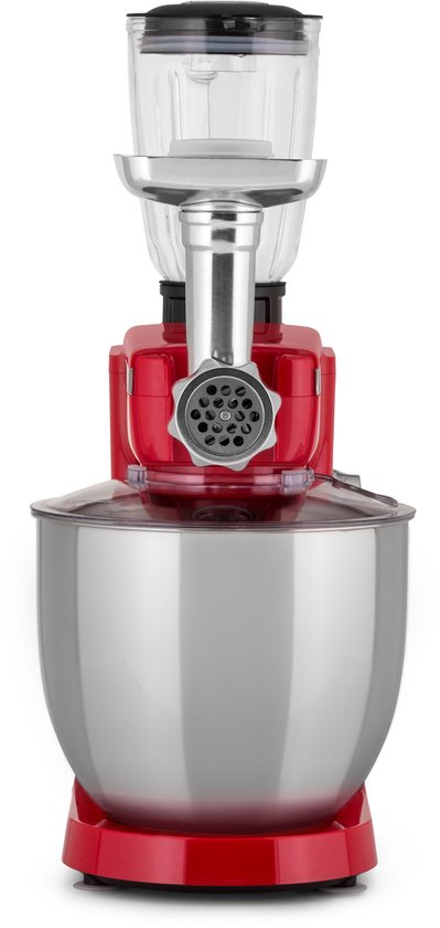 Klarstein Blender Renata Rossa - Keukenmachine - 3-in-1 - 8 Standen - 2000 W - 10 liter RVS Kom - Bevat geen BPA,5 Liter Opzet - Haarfijn Roeren En Mengen - Van Zwaar Brooddeeg Tot Luchtige Slagroom - Eenvoudig In Gebruik - Robuust - Rood