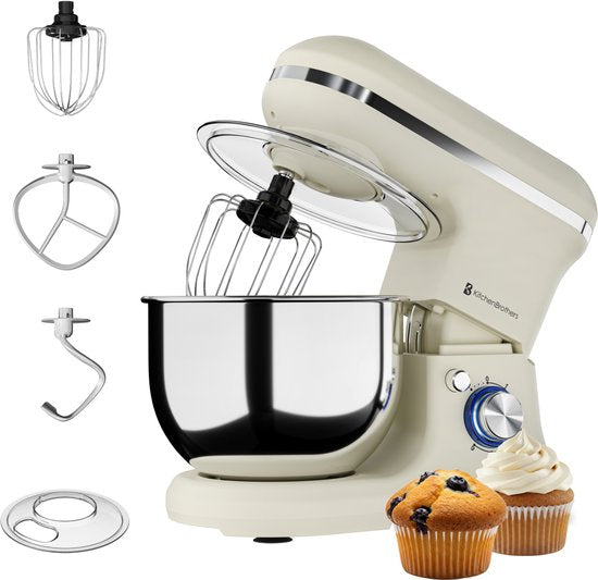 KitchenBrothers 1200W Keukenmachine - Keukenrobot - 5L - Mixer met Mengkom - Keukenmixer - Champagne(1200W， Champagne)