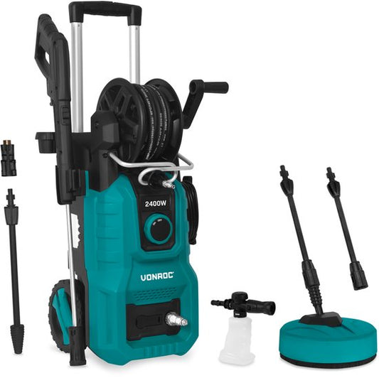 VONROC Hogedrukreiniger V24-2 - 2400W – 180 bar - Incl. 10m premium slang, terrasreiniger, schuimsproeier en accessoires(V24-2 - Compleet)